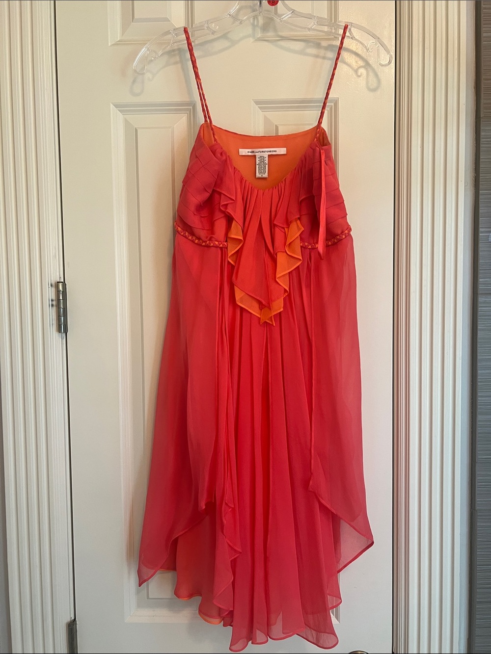 Diane Von Furstenberg Coral and Orange Ruffle Chiffon Dress